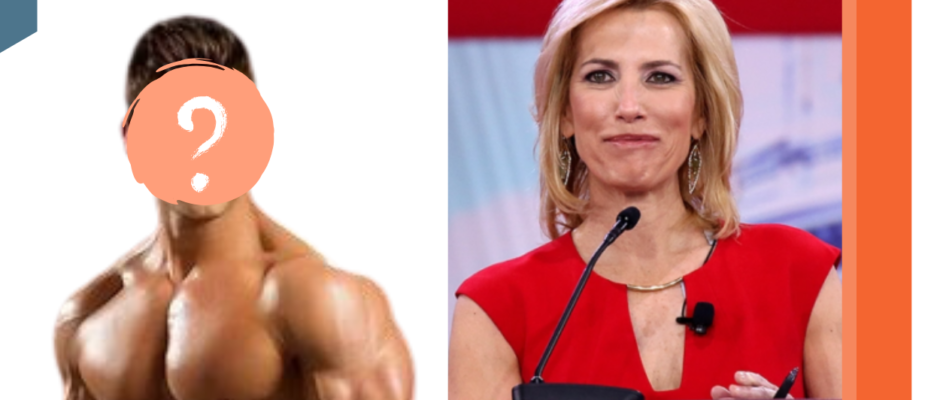 This image shows Laura Anne Ingraham standing beside a handsome man with a question mark obscuring his face, symbolizing curiosity about her marital status.