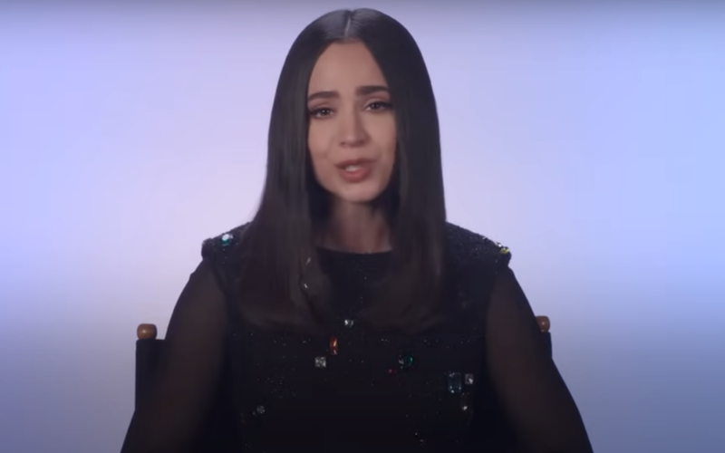 Sofia Carson during an interview, explaining why she keeps her love life private and focuses on her career in music and films